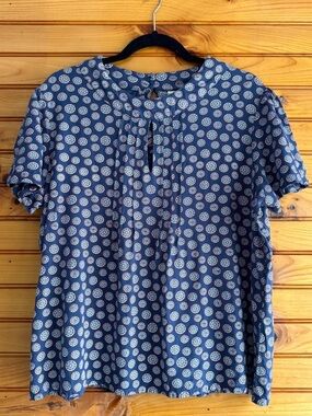 Circus Mediterranean Boho Peasant Top Blue Print Flutter Sleeve Pintuck XL UK 20